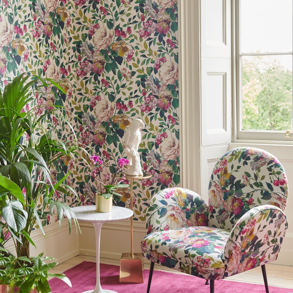 Bloom Wallpaper W0139 03 by Clarke and Clarke in Fuschia Pink